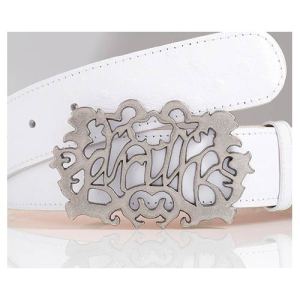 Druh White Leather Ostrich Pattern Belts w/ Druh Buckle - $125