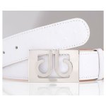 Druh White Leather Ostrich Pattern Belts w/ See-Through Buckle - $125